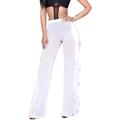 Women's Elastic See Through Trousers Mesh Sheer Wide Leg Ruched Stretch Pants