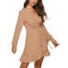 Womens V Neck Long Sleeve Polka Dot A-Line Dress Casual Slim Party Sundress