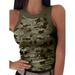 Women Summer Stretch Camo Tank Tops Shirts Casual Slim Fitting Racerback Tops Ladies Holiday Workout Sport T-shirt