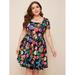 Women's Plus Size Floral Print Fit & Flare Dress