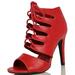Delicious Women's Scanda Rib Caged Lace Up Single Sole Heels, Grey, 9 M US (Red, 7.5 M US Women)