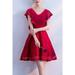 Junior Short Sleeve V-Neck Short Skirt Cool Lace Embroidered Party Dress