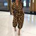 Women Plus Size Jumpsuit Solid Leopard Printed Pockets Buttons Front Belted Waist Casual Loose Rompers S-5XL