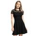 Sylvestidoso Women's A-Line Pleated Short Sleeve Little Cocktail Party Dress with Floral Lace (XXL, Black)