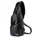 Men Crossbody Sling Bag PU Leather Shoulder Chest Backpack with USB Charging Port for Travel School Black