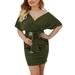 Sexy Dance Short Sleeve V Neck Tops Dress for Women Ladies Plus Size Casual Lace Up Wrap Bodycon Work Mini Dress Cocktail Party Sundress