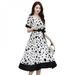 Sonbest Summer Dress Women Vintage Dress Casual Polka Dot Print A-Line Party Dresses Sexy O-neck Short Sleeve Women Dress Fashion White XXL