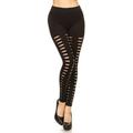 Women High Waist Strechy Leggings Full Length Cut Out Tights Seamless Pants, Black,Cut Out Distressed