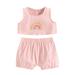 EYIIYE Baby Girls Flower/Rainbow/Bee Pattern Embroidery Tank Elastic Waist Loose Shorts Suit