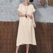 Lixada Casual Women Long Dress Short Sleeve O-Neck Solid Split Loose Boho Midi Dress Beige/Yellow/Red