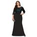 Ever-Pretty Women's Elegant Sequin Mermaid 3/4 Sleeve Elegant Evening Party Gowns 00494 Black US22