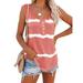 Womens Striped Tie Dye Print Tank Top Henley Shirts Scoop Neck Workout Casual Button Down Tunic Tops