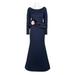 Nero Boat Neck Long Sleeve Ruffled Waist Bodycon A-Line Scuba Dress-NAVY