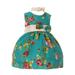 Baby Girls Teal Red Rose Print Bow Attached Stylish Flower Girl Dress