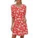 UKAP Half Sleeve Mini Dress For Women Bohemian Printed Crew Neck Casual Pocket Sundress Summer Party Club Slim Dress