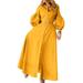 VONDA Women Plus Size Lapel Button Down Puff Sleeve Maxi Shirt Dress