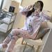 Maxcozy Women's Autumn Winter Print Pajamas Long Sleeves Turn-down Collar Button Cardigan 2-piece Sleepwear