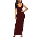 Women's Sleeveless Scoop Neck Long Dress Casual Bodycon Tank Dress Solid Color Shirt Dress