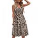 Linen Purity Casual Dresses for Women,Sleeveless Cotton Summer Beach Dress,A Line Spaghetti Strap Sundresses with Pocket,S-XXL