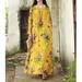 Vintage Women Maxi Floral Dress Long Sleeves Pockets O Neck Plus Size Cotton Linen Loose Robe Dress