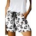 Casual Beach Shorts for Trendy Women Mid Waist Lace Up Boho Shorts Ladies Hipped Bohemian Pockets Sweatpants White Leopard M=UK 4-6