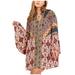 Toyfunny Womens Summer Multi-Print Trumpet Sleeve Dress Boho Dresses