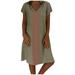 Mnycxen summer dresses Women Summer Style V-Neck Printed Cotton And Linen Casual Plus Size Ladies Dress