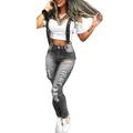 Skinny Ripped Jeans for Women Casual Bib Pants Denim Pants Trousers Jumpsuit Overalls Rompers