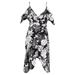 Bardot Black White Floral Print Spaghetti Strap Tiered A-Line Dress 6-S