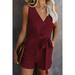 New Women's Solid Color Jumpsuit Casual V-neck Bow Five-point Shorts Romper Sleeveless Bodysuit Sexy Jumpsuit Buttons Jumpsuit