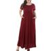 Avamo Women Stylish Short Sleeve Loose Plain Casual Plus Size Long Maxi Dress with Pockets Beach Daily Party Dresses