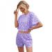 CUTELOVE Summer Women Loose Pajama Sets Printed Short Sleeve Round Neck Top and Shorts Home Suit