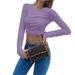 FOCUSNORM Women's Y2K Rib Knit Crop Top Drawstring Ruched Slim Fit Short Blouse