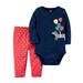 Carters Infant Girls Baby Outfit Blue Glitter Dog Bodysuit & Pink Polka Pants
