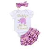 Imcute Daddys Little Peanut Baby Girls Rompers+Ruffle Pants+Headband 3pcs Set