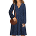 Salezone Women's V Neck Long Puff Sleeve Casual Swing Midi Dress with Pocket