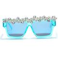 San Maries Women's Oversized Light Blue Square Luxury Diamond Sunglasses