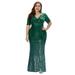 Ever-Pretty Women's Short Sleeve Deep V-Neck Sequin Plus Size Wedding Party Gowns 07522 Dark Green US20