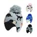 Besufy Adult Dinosaur Jacquard Children Boys Girls Winter Ear Caps Knitted Hat Scarf Set Light Grey S