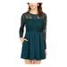 SPEECHLESS Womens Green Lace Zippered Long Sleeve Jewel Neck Mini Fit + Flare Party Dress Size XL