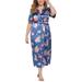 Avamo Women Plus Size Pajamas Floral Printed Homewear Nightgown Shawl Collar Silky Bathrobe with Pockets