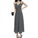 Wisremt Summer Long Dress Women Strap V Neck High Waist A line Dress Korean Sleeveless Sexy High Split Mixi Sundress Striped