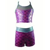 Reflectionz Girls Silver Pink Mermaid Scale 2 Pc Dance Shorts Set