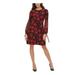 TOMMY HILFIGER Womens Black Floral Long Sleeve Jewel Neck Above The Knee Sheath Dress Size 8P