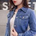 Boyfriend Jean Jacket Women Denim Jackets Vintage Long Sleeve Jacket Casual Slim Coat Candy Color Bomber Jacket Blue L