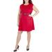 Women's Plus Size Extended Shoulder Dress With Belt