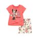 Minnie Mouse Baby Girls & Toddler Girls Cross-Front T-Shirt & Floral Bike Shorts, 2-Piece Outfit Set, Sizes 12M-4T