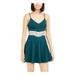 SPEECHLESS Womens Green Embellished Solid Spaghetti Strap V Neck Mini Trapeze Party Dress Size 13