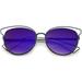 Womens Fashion Open Metal Frame Iridescent Lens Cat Eye Sunglasses 55mm