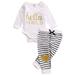 Newborn Baby Girl Hello World Bodysuit+Love Heart Striped Pants Set